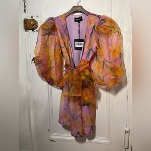 CYNTHIA ROWLEY ✨PUFF SLEEVE ✨ORGANZA WRAP DRESS - SHORT